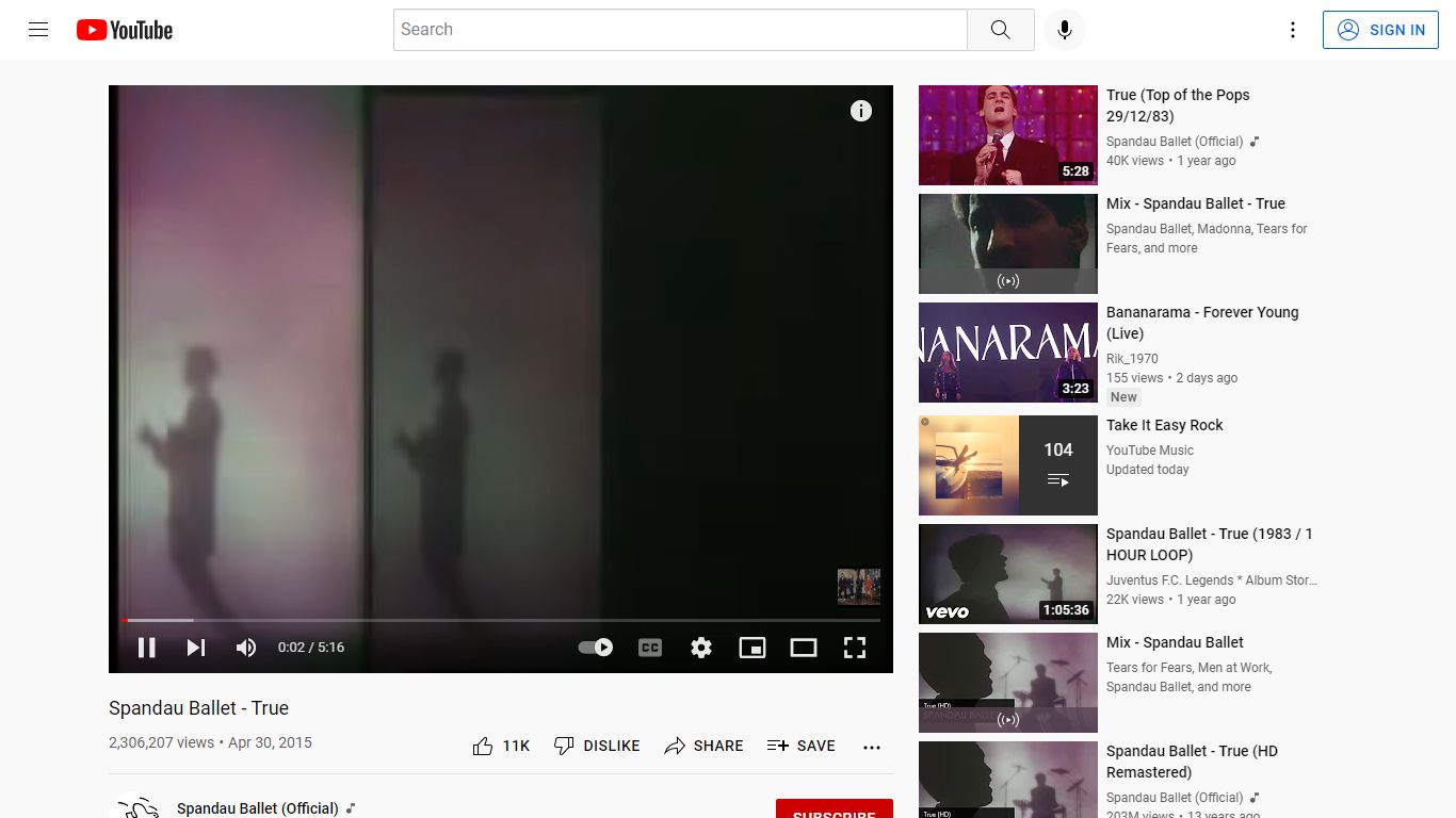 Spandau Ballet - True - YouTube